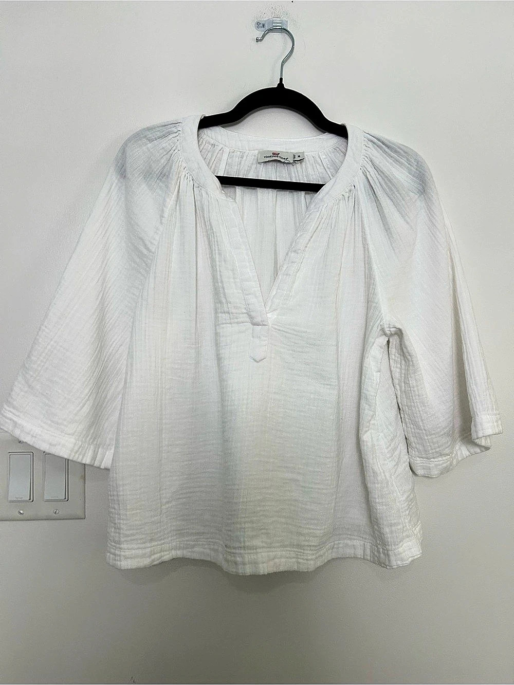 Vineyard Vines White 100% Cotton Gauze Blouse M Coastal Resort Top